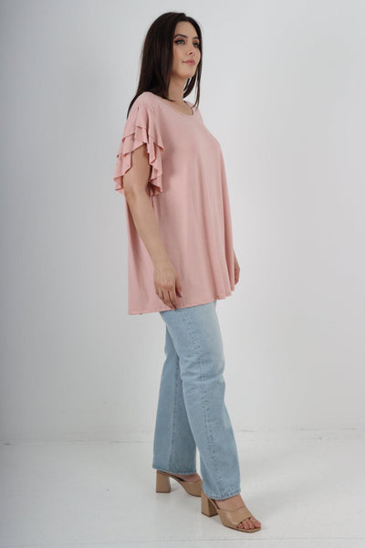 Plain Ruffle Sleeve Tunic Top - Lashra Fashion