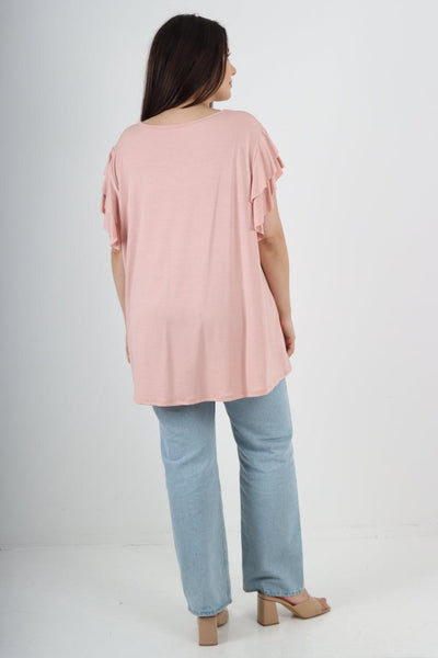 Plain Ruffle Sleeve Tunic Top - Lashra Fashion