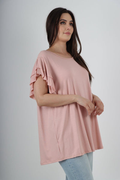 Plain Ruffle Sleeve Tunic Top - Lashra Fashion