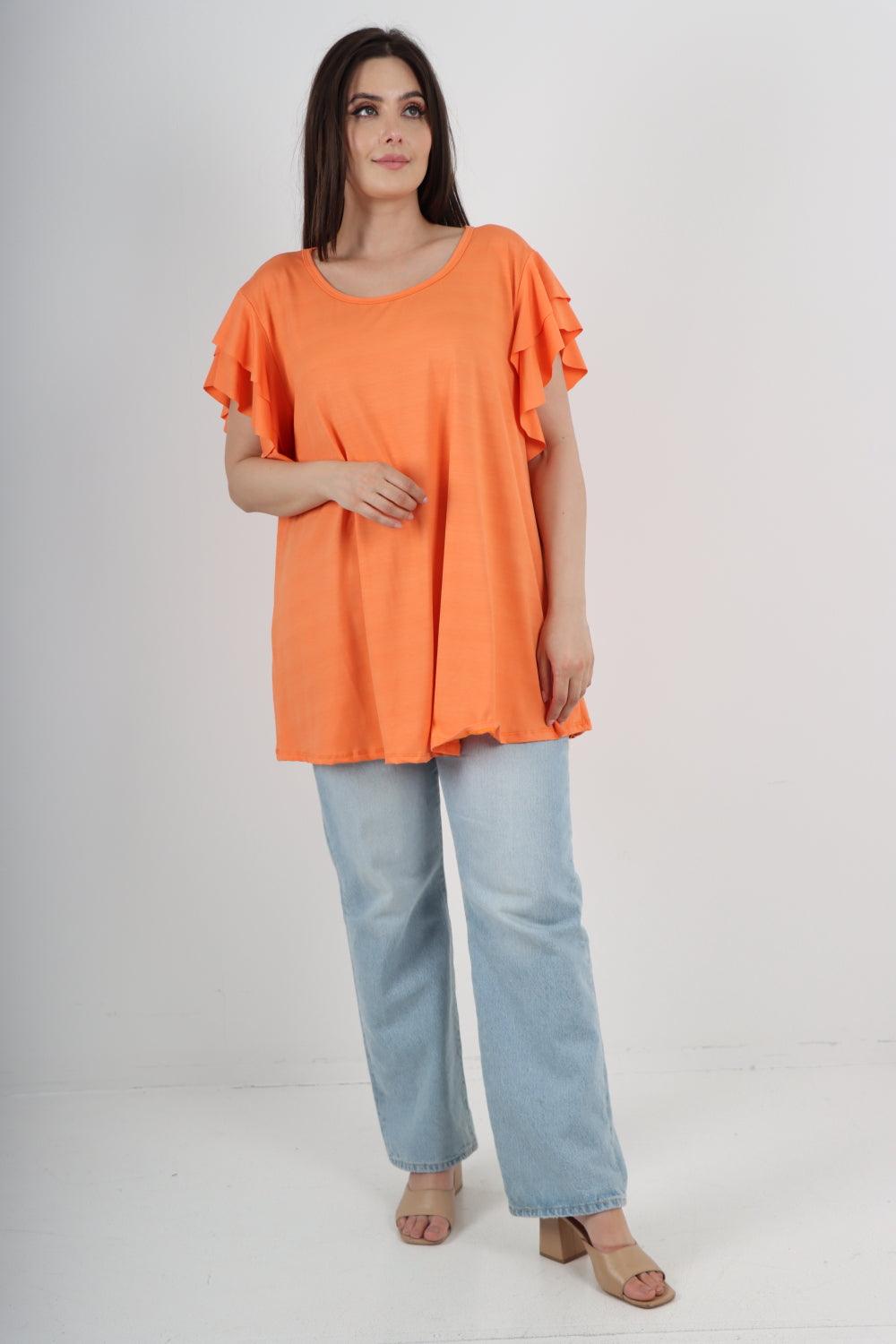 Plain Ruffle Sleeve Tunic Top - Lashra Fashion