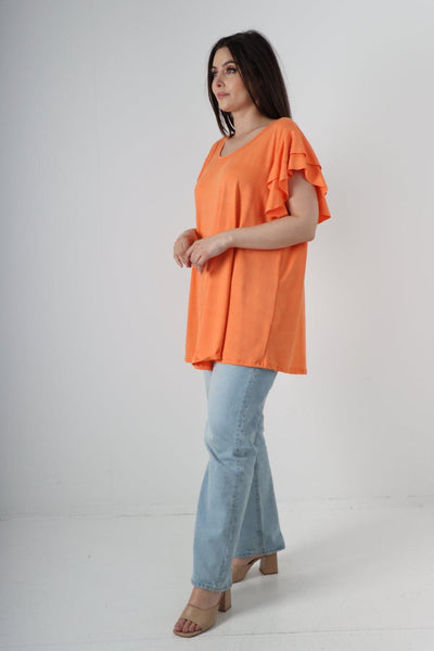 Plain Ruffle Sleeve Tunic Top - Lashra Fashion