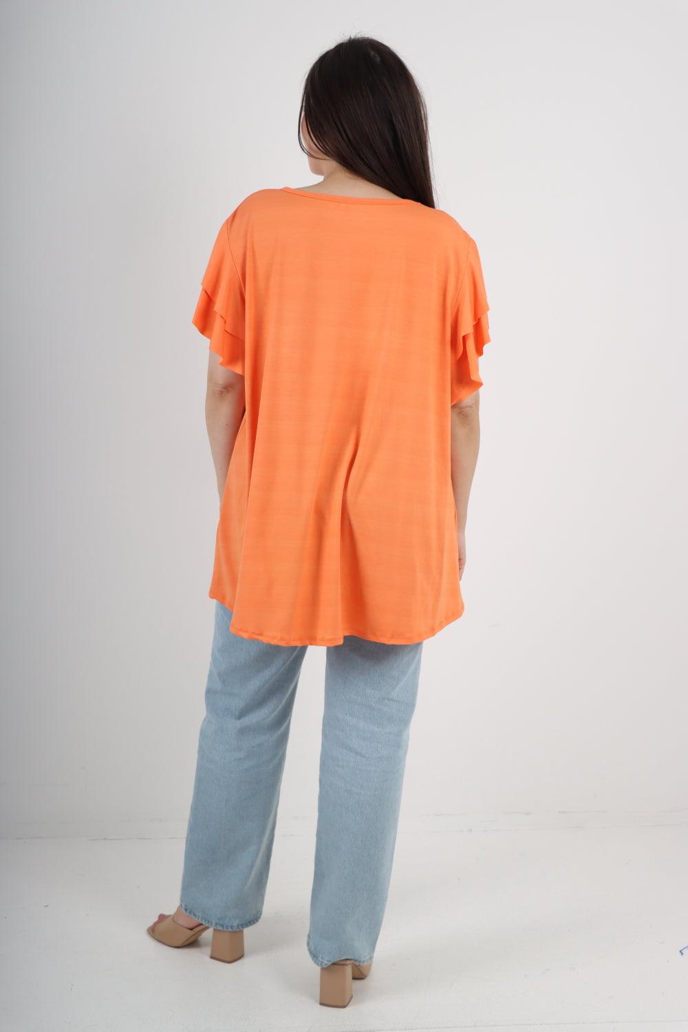 Plain Ruffle Sleeve Tunic Top - Lashra Fashion