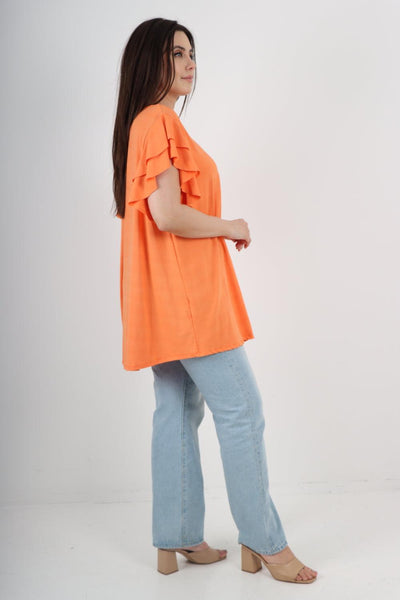 Plain Ruffle Sleeve Tunic Top - Lashra Fashion