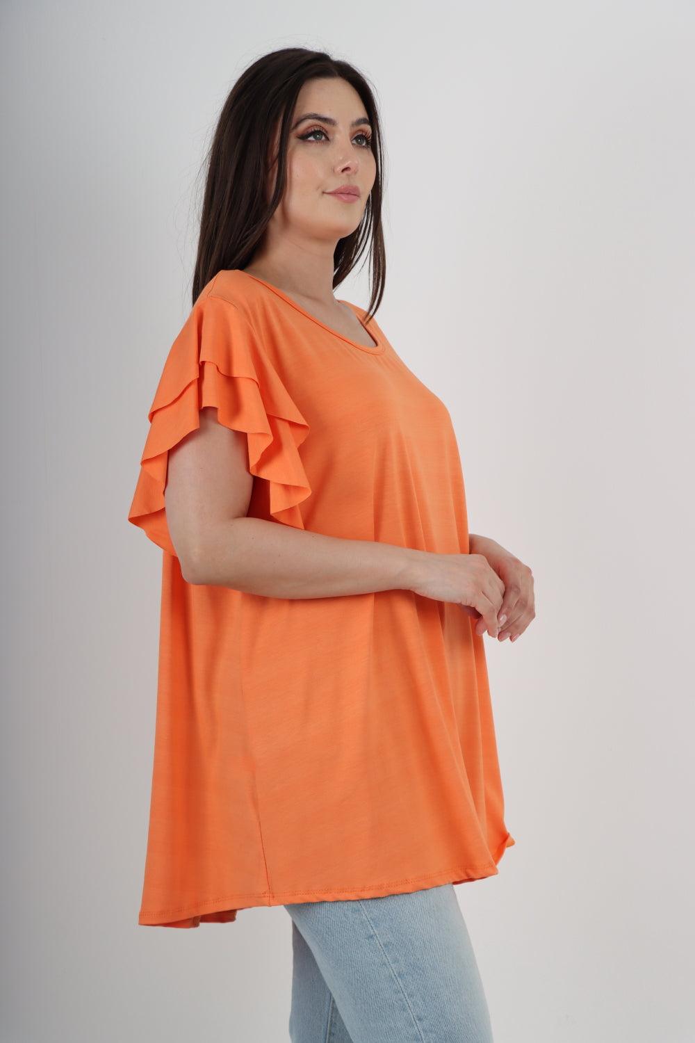 Plain Ruffle Sleeve Tunic Top - Lashra Fashion