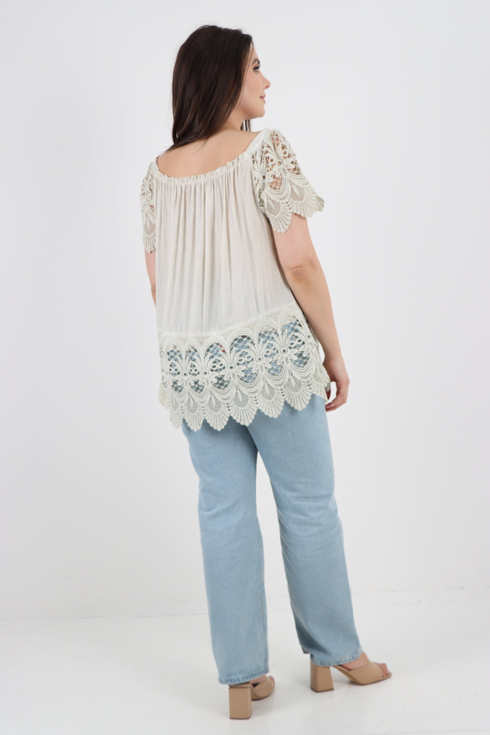 Crochet Sleeves Bardot Tunic Top