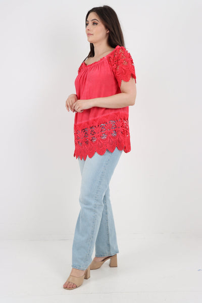 Crochet Sleeves Bardot Tunic Top
