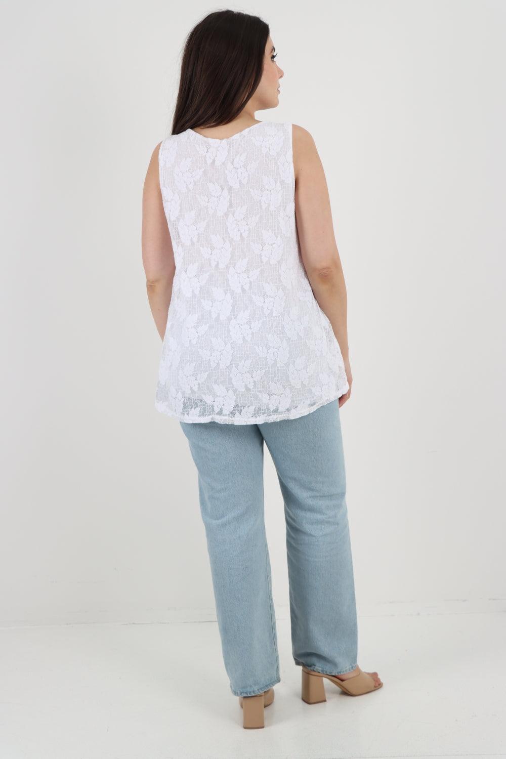 Crochet Lace Detail Neck Vest Top - Lashra Fashion