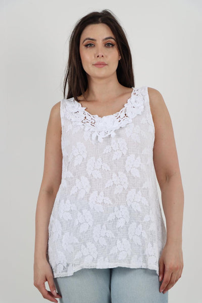 Crochet Lace Detail Neck Vest Top - Lashra Fashion