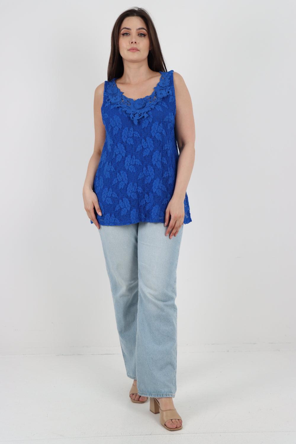 Crochet Lace Detail Neck Vest Top - Lashra Fashion