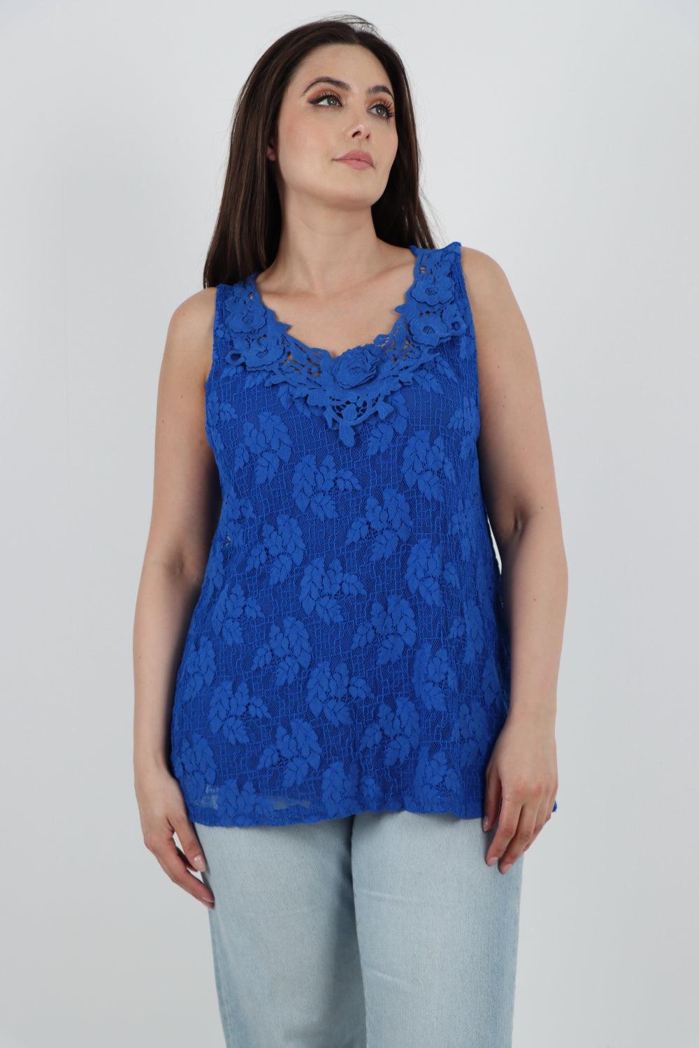 Crochet Lace Detail Neck Vest Top - Lashra Fashion