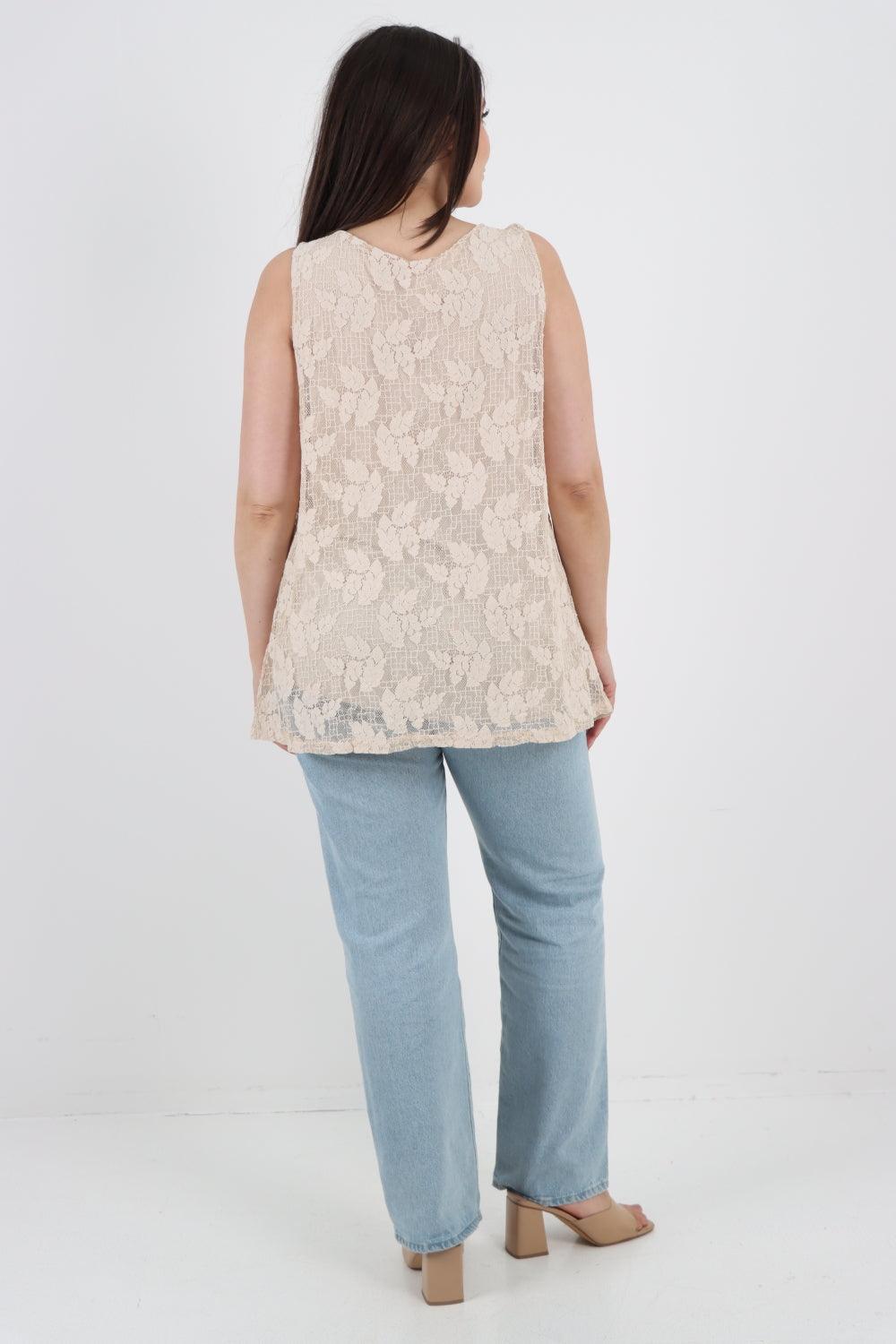 Crochet Lace Detail Neck Vest Top - Lashra Fashion