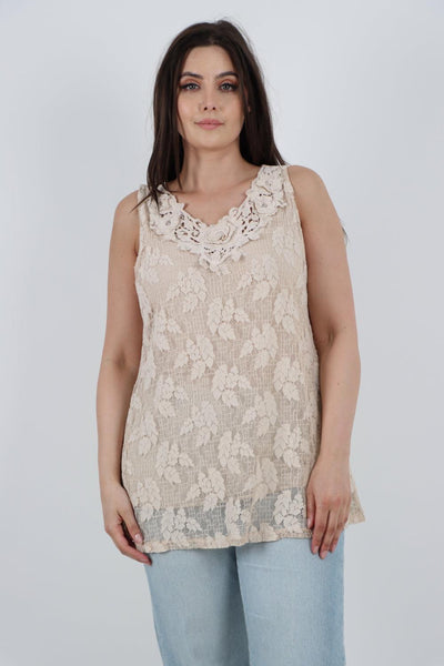 Crochet Lace Detail Neck Vest Top - Lashra Fashion