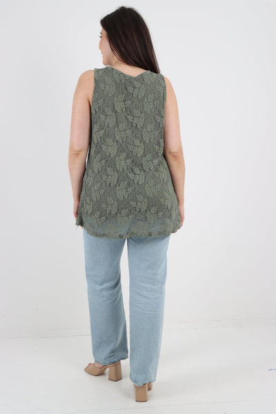 Crochet Lace Detail Neck Vest Top - Lashra Fashion