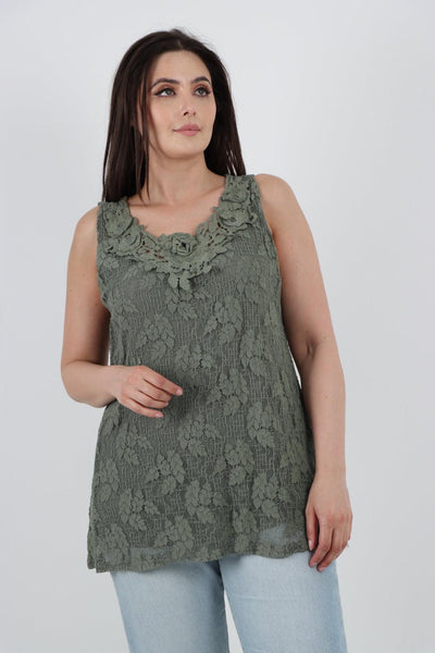 Crochet Lace Detail Neck Vest Top - Lashra Fashion