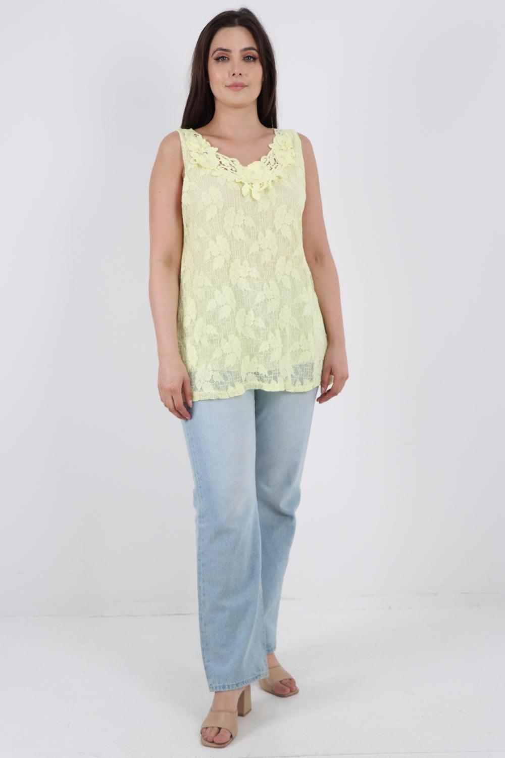 Crochet Lace Detail Neck Vest Top - Lashra Fashion