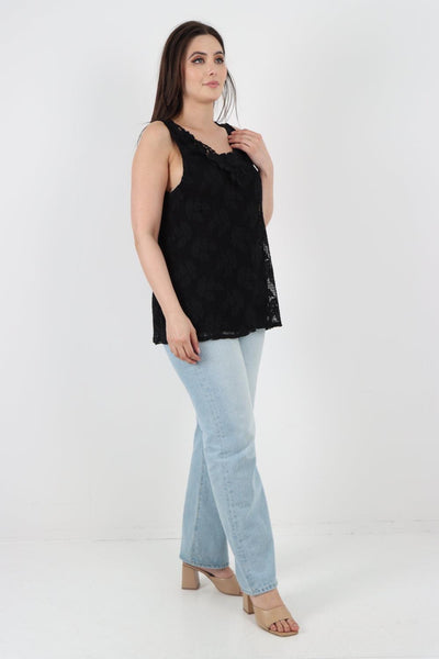 Crochet Lace Detail Neck Vest Top - Lashra Fashion