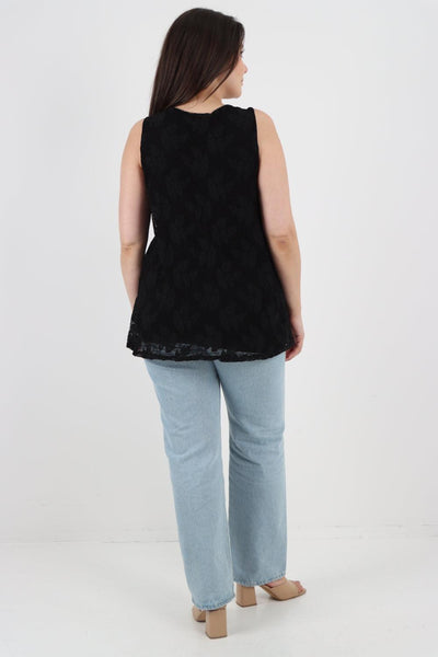 Crochet Lace Detail Neck Vest Top - Lashra Fashion