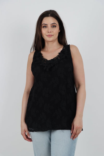 Crochet Lace Detail Neck Vest Top - Lashra Fashion