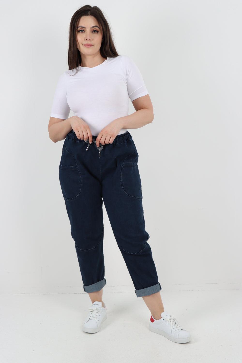 Drawstring Elasticated Waist Denim Trouser - Lashra Fashion