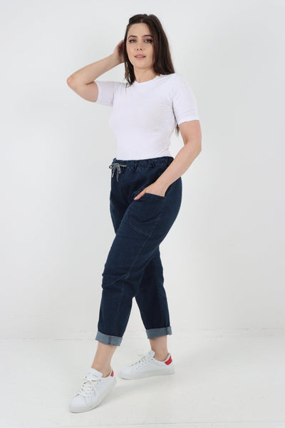 Drawstring Elasticated Waist Denim Trouser - Lashra Fashion