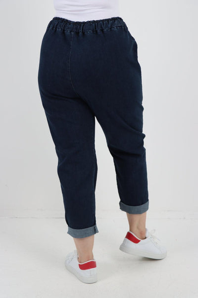 Drawstring Elasticated Waist Denim Trouser - Lashra Fashion