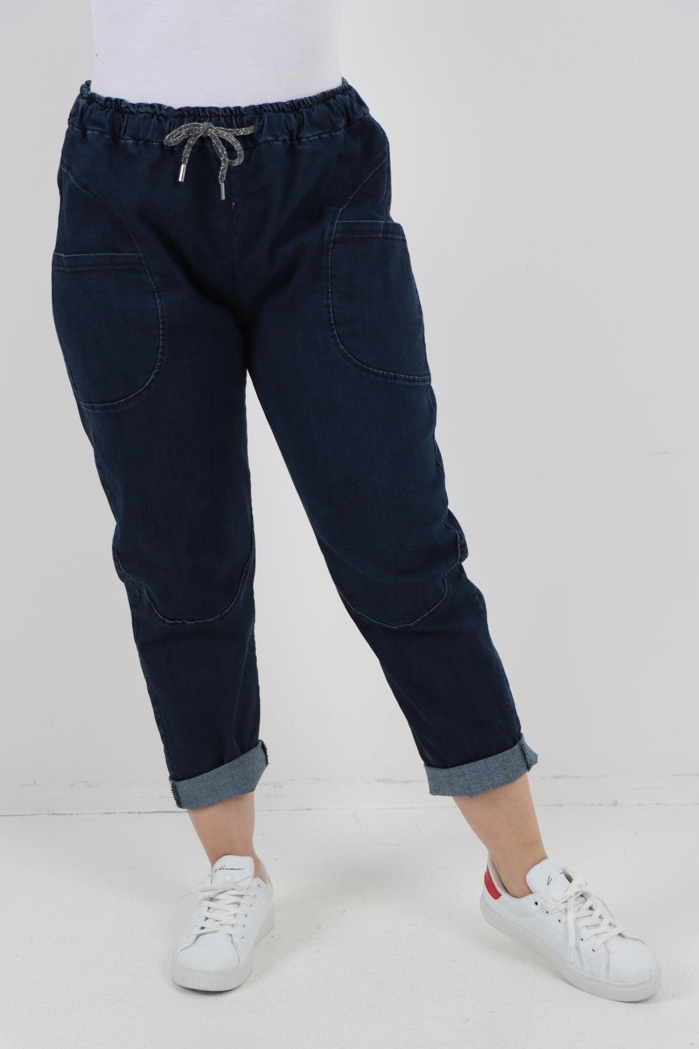 Drawstring Elasticated Waist Denim Trouser - Lashra Fashion