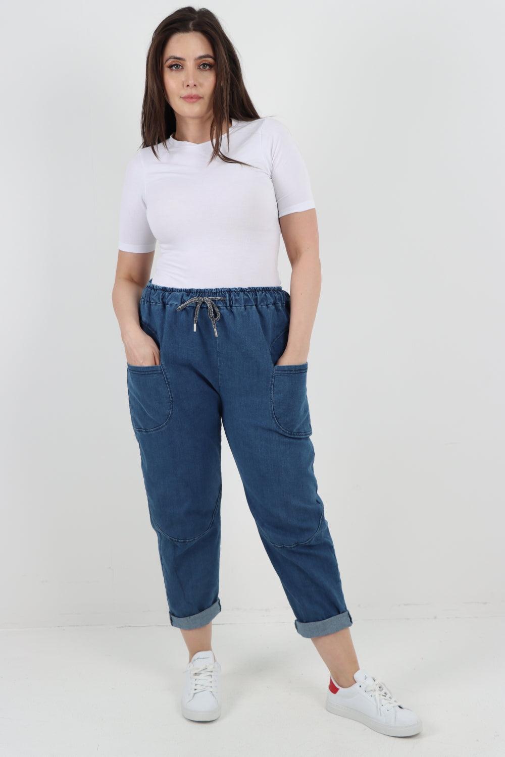 Drawstring Elasticated Waist Denim Trouser - Lashra Fashion