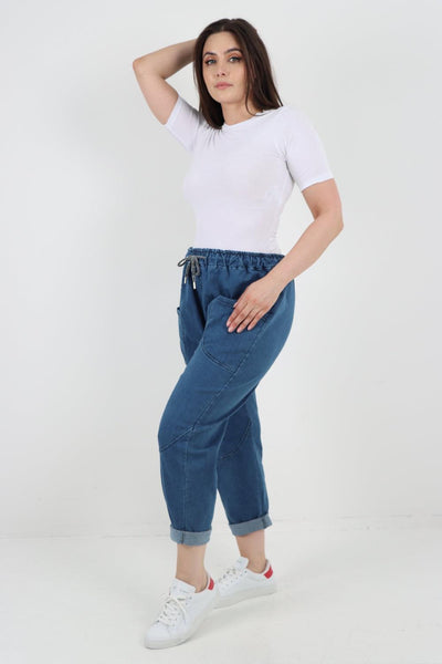 Drawstring Elasticated Waist Denim Trouser - Lashra Fashion