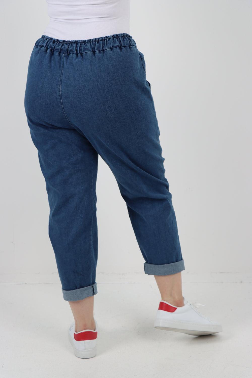 Drawstring Elasticated Waist Denim Trouser - Lashra Fashion