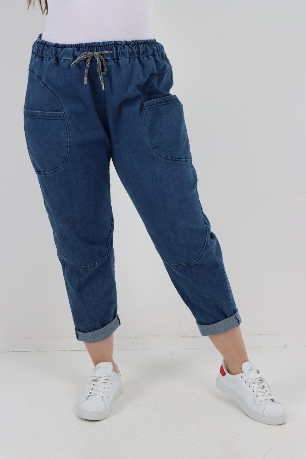 Drawstring Elasticated Waist Denim Trouser - Lashra Fashion