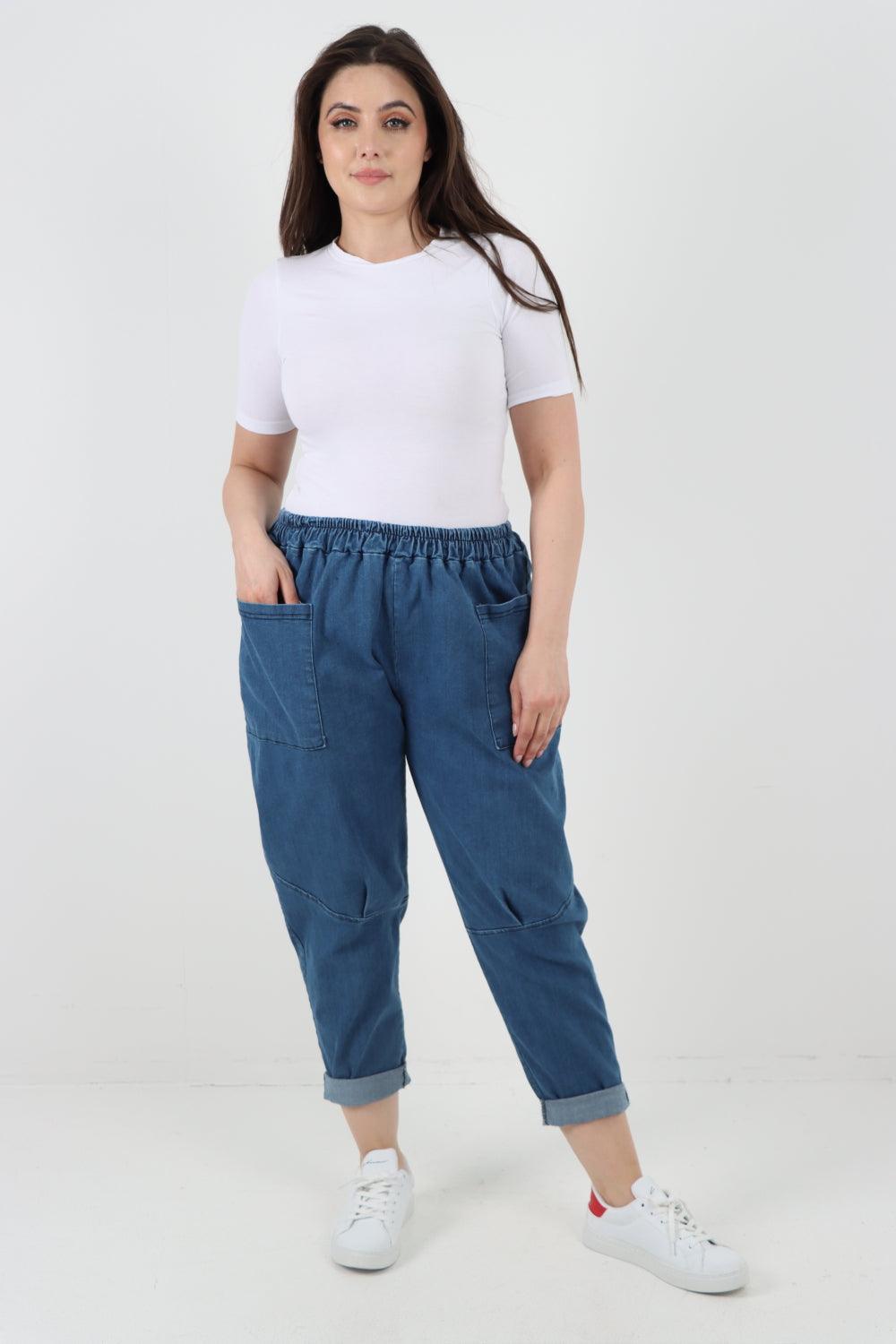 High Rise Front Pocket Denim Trouser - Lashra Fashion