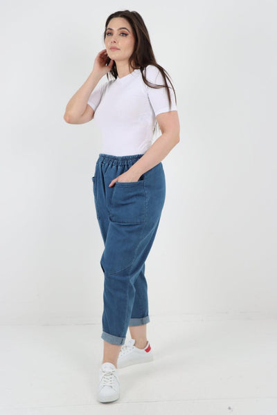 High Rise Front Pocket Denim Trouser - Lashra Fashion