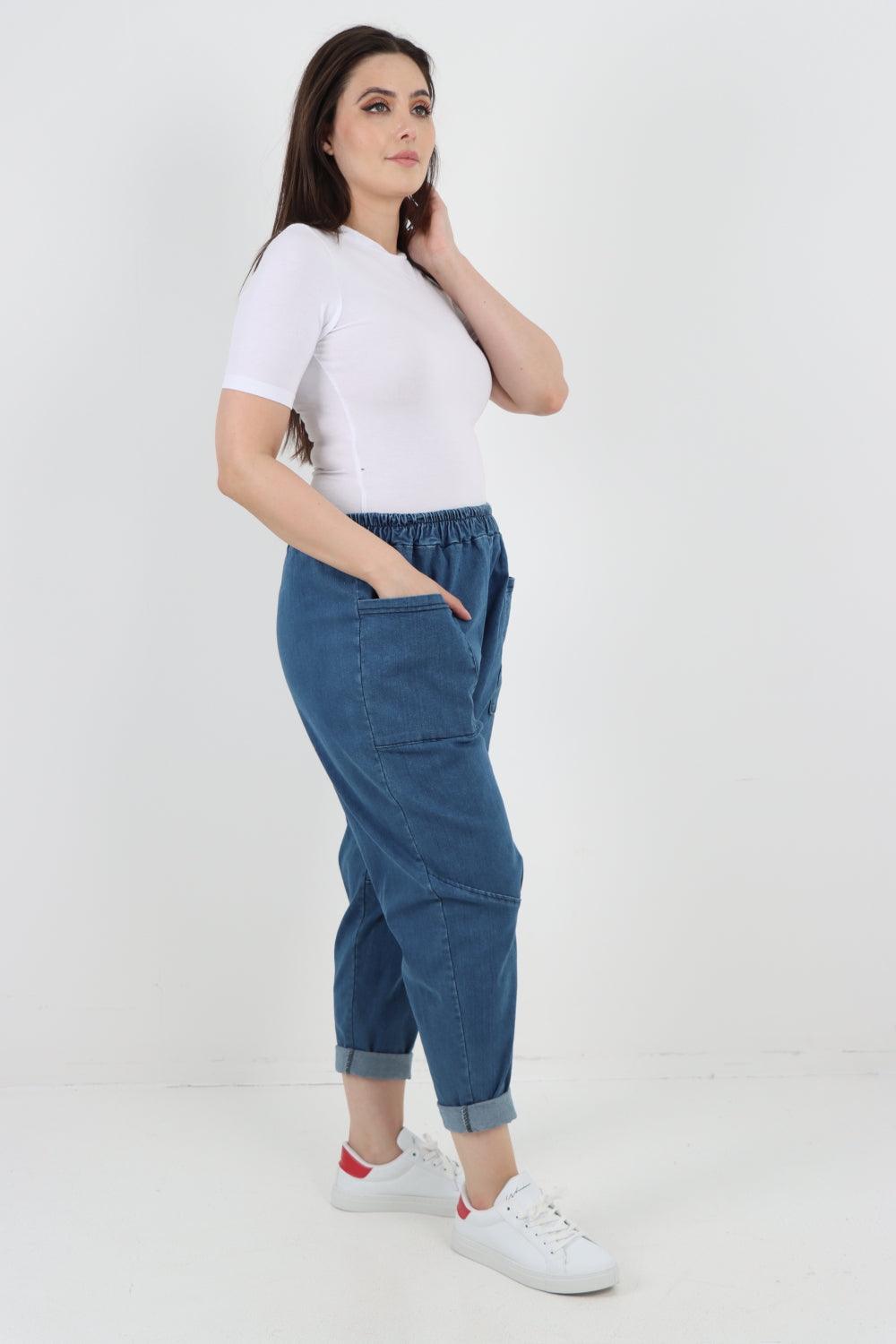 High Rise Front Pocket Denim Trouser - Lashra Fashion