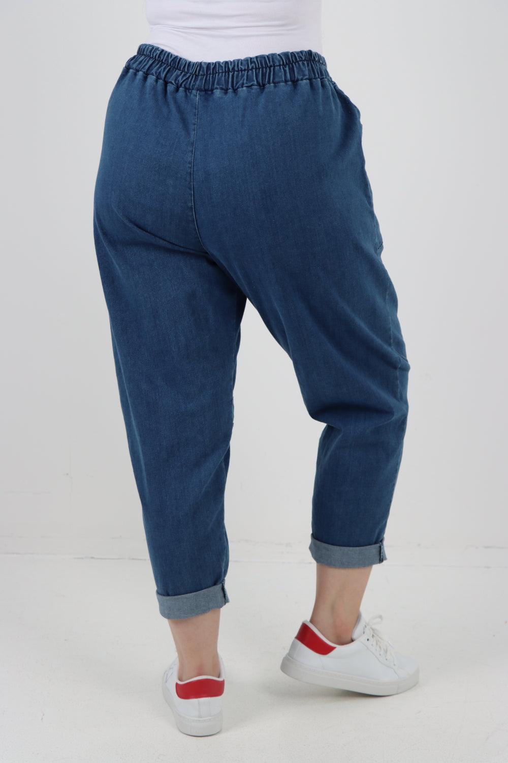 High Rise Front Pocket Denim Trouser - Lashra Fashion