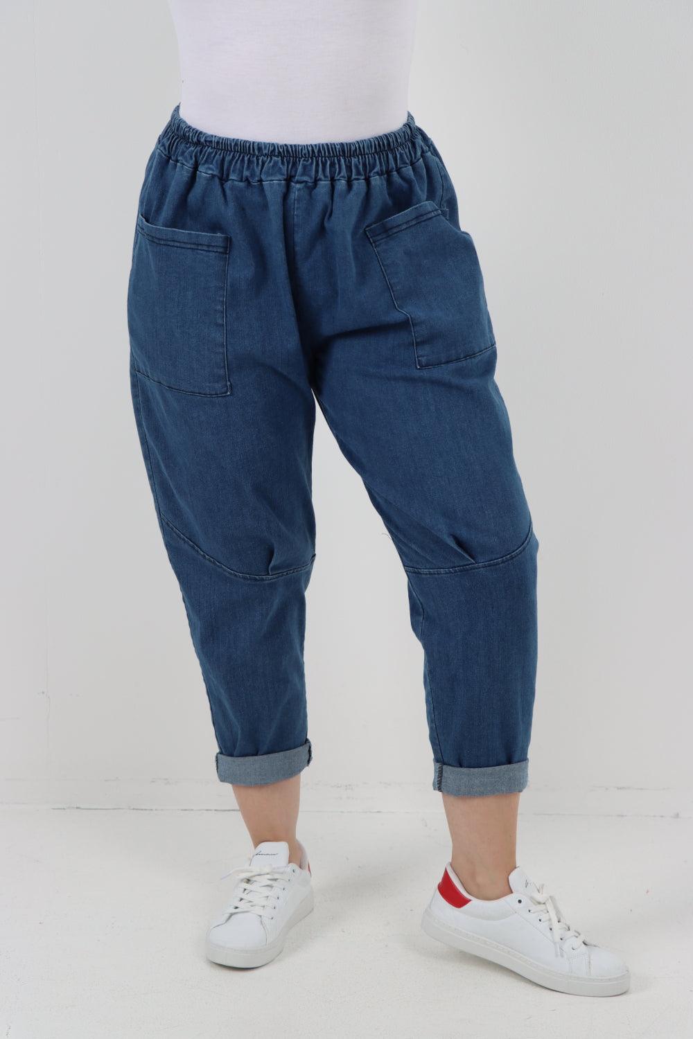 High Rise Front Pocket Denim Trouser - Lashra Fashion