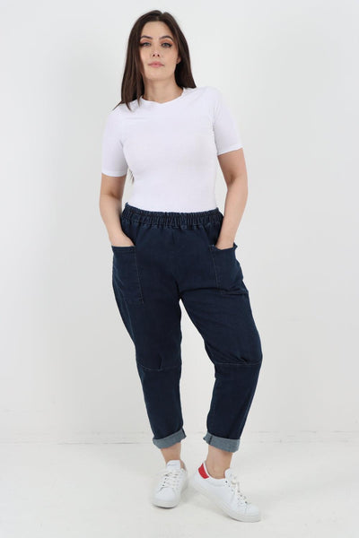 High Rise Front Pocket Denim Trouser - Lashra Fashion