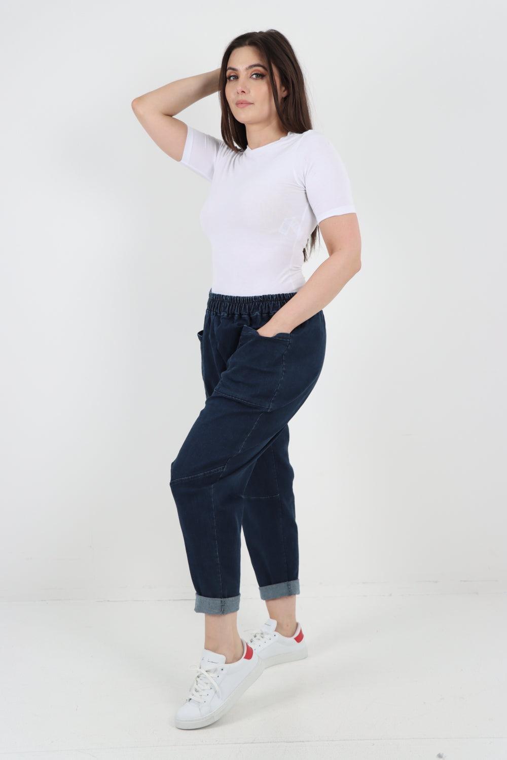 High Rise Front Pocket Denim Trouser - Lashra Fashion