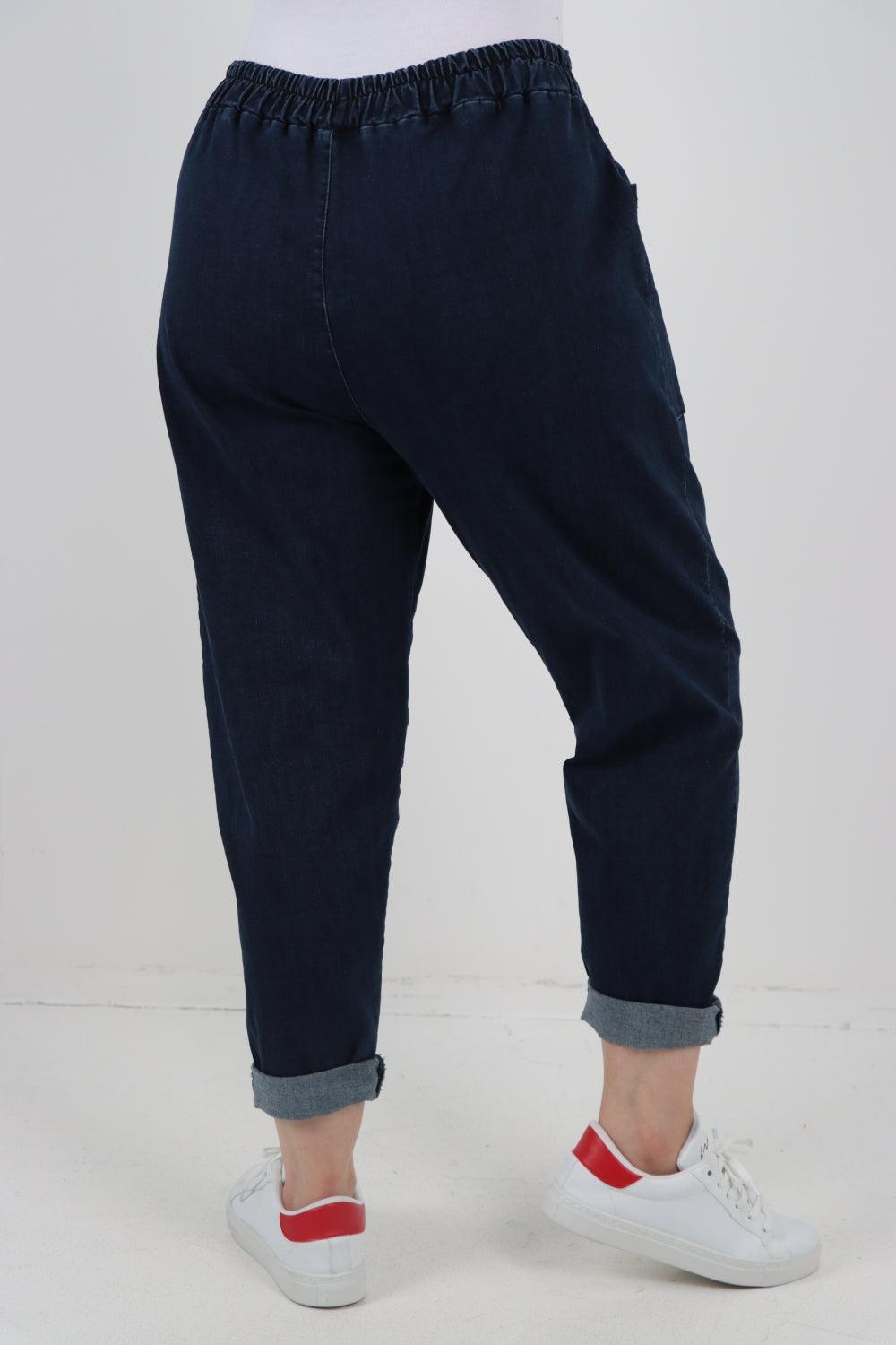 High Rise Front Pocket Denim Trouser - Lashra Fashion