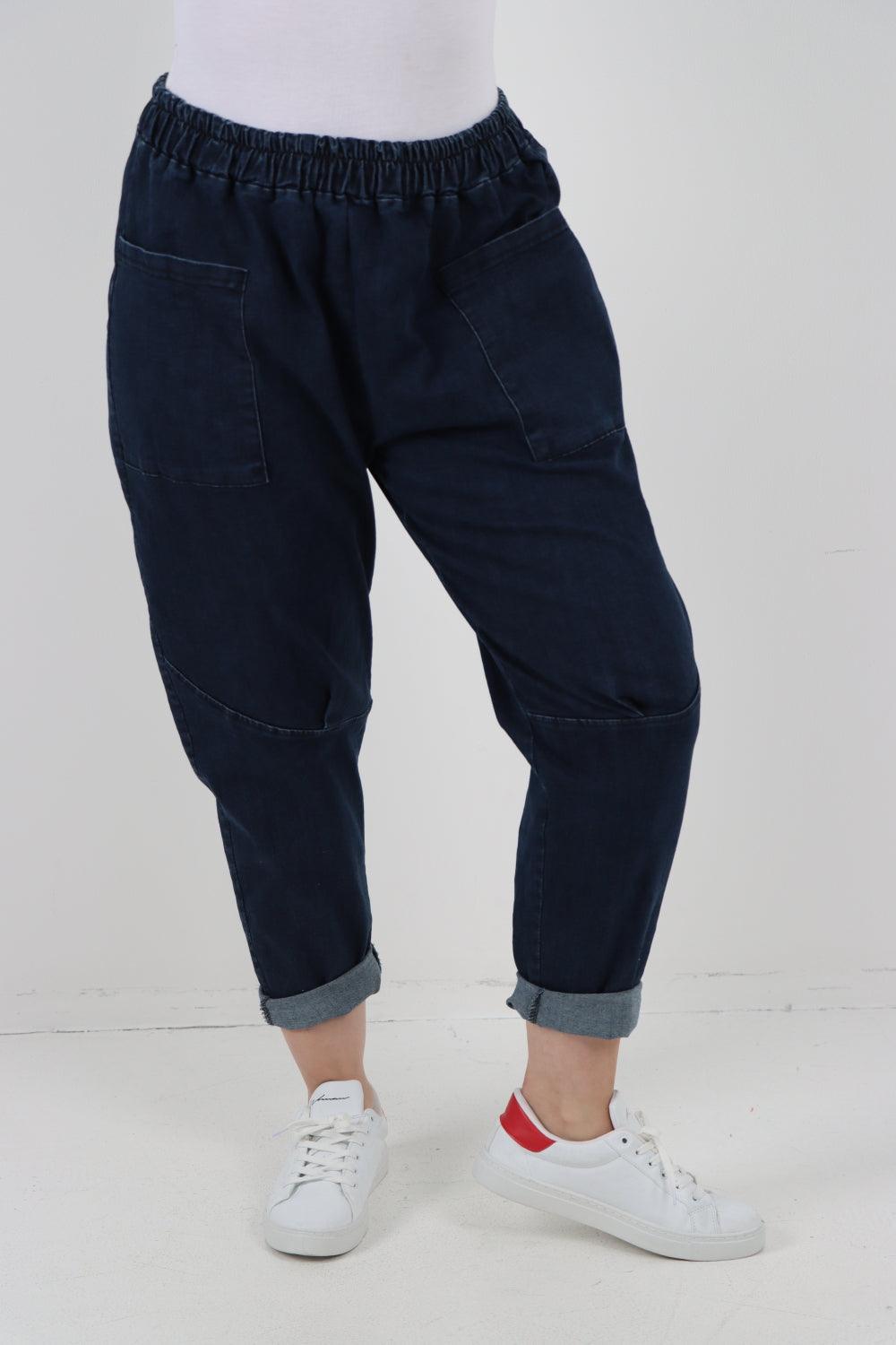 High Rise Front Pocket Denim Trouser - Lashra Fashion