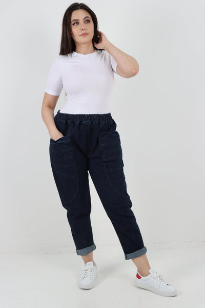 High-Rise Front Pocket Panel Denim Trouser - Lashra Fashion