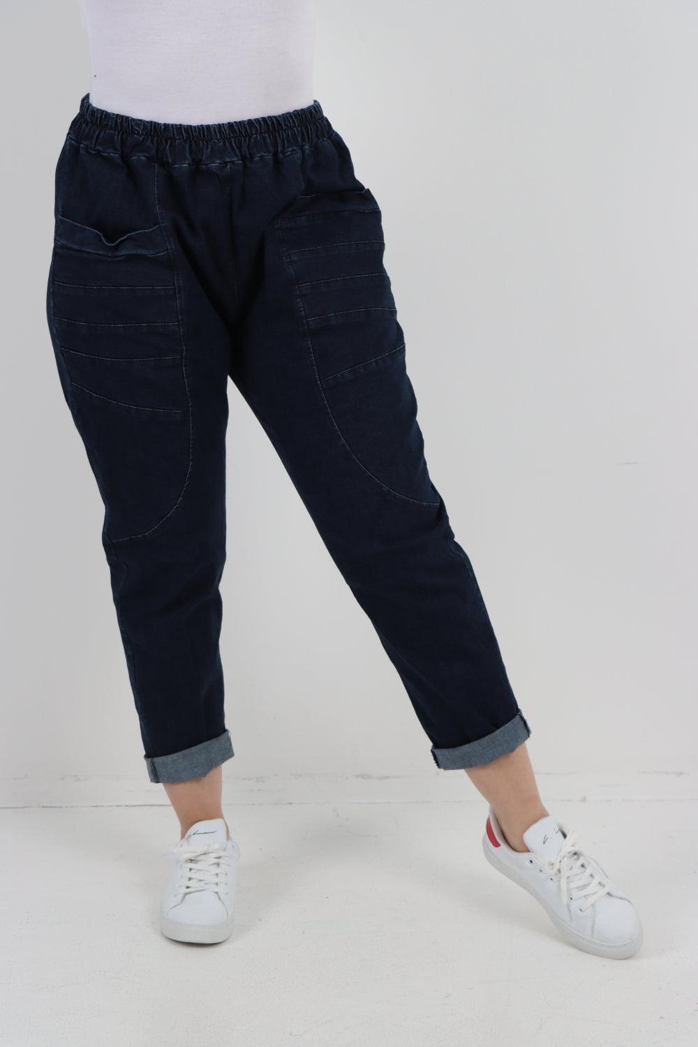 High-Rise Front Pocket Panel Denim Trouser - Lashra Fashion