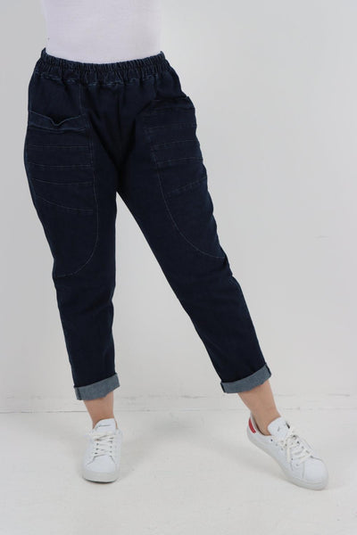 High-Rise Front Pocket Panel Denim Trouser - Lashra Fashion