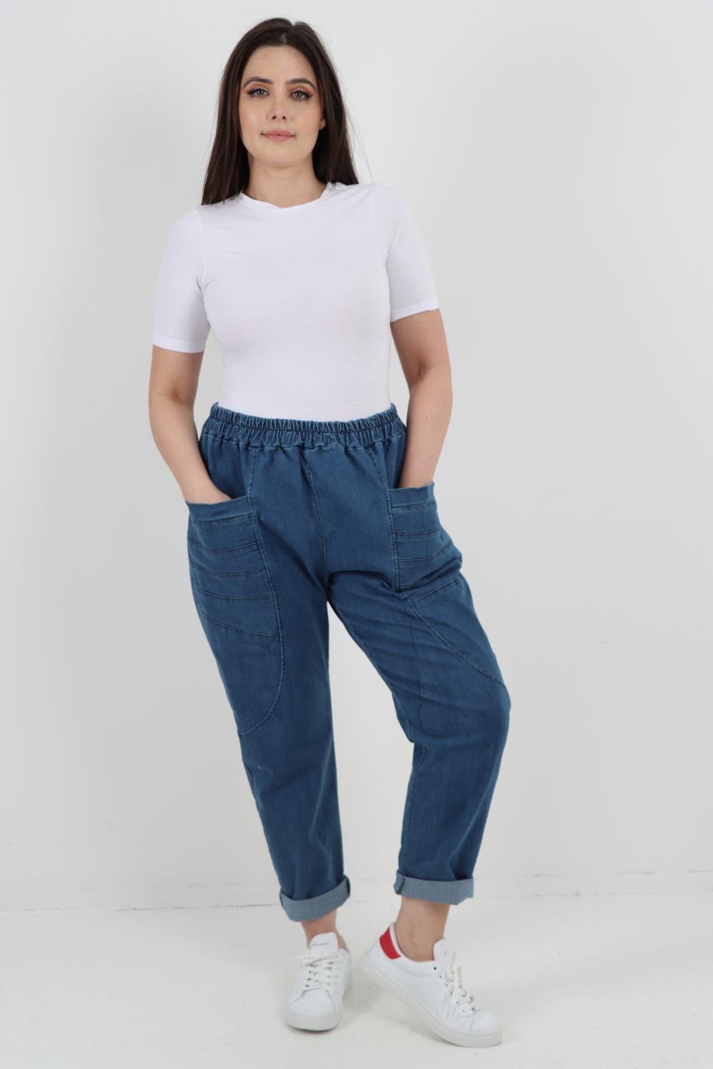 High-Rise Front Pocket Panel Denim Trouser - Lashra Fashion