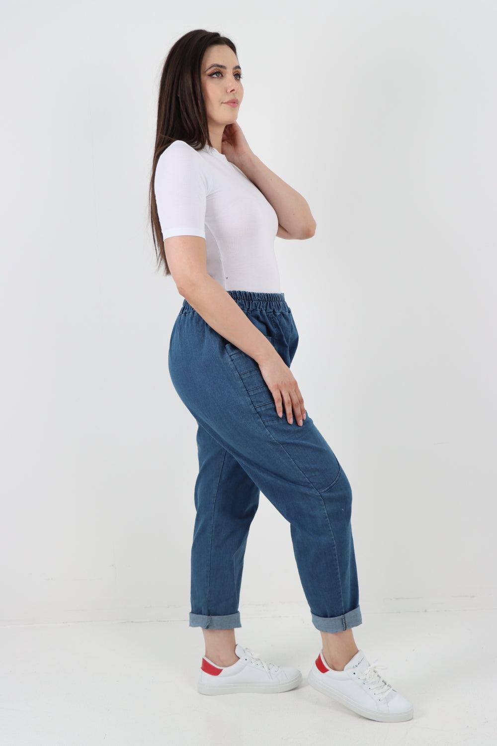 High-Rise Front Pocket Panel Denim Trouser - Lashra Fashion