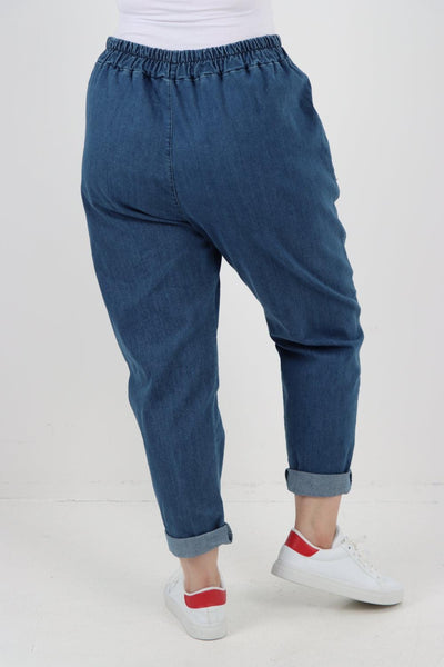 High-Rise Front Pocket Panel Denim Trouser - Lashra Fashion