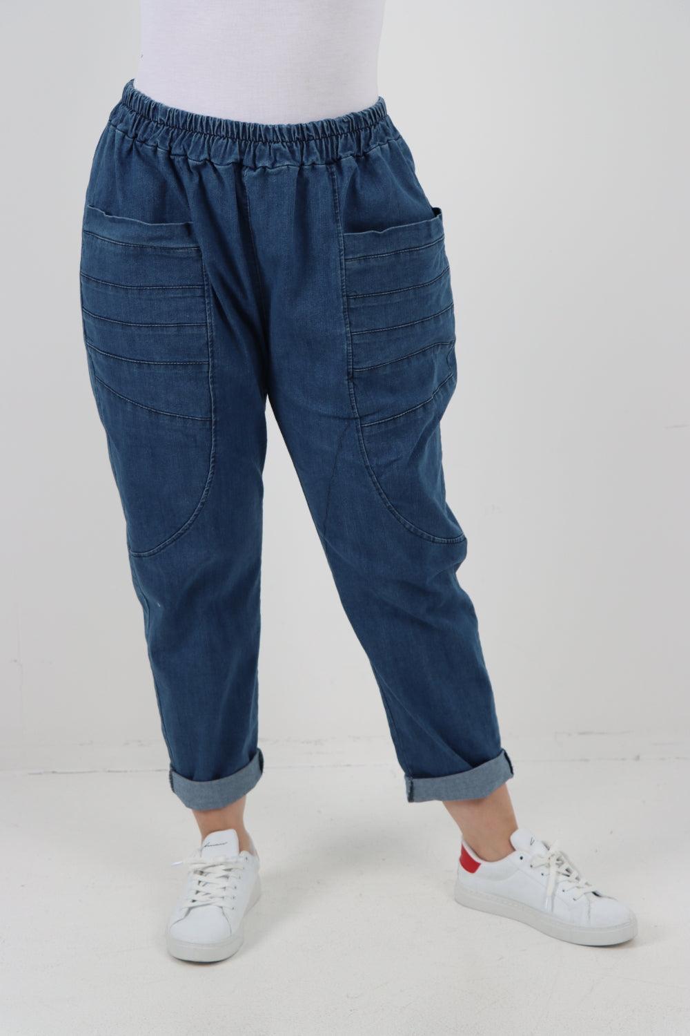 High-Rise Front Pocket Panel Denim Trouser - Lashra Fashion