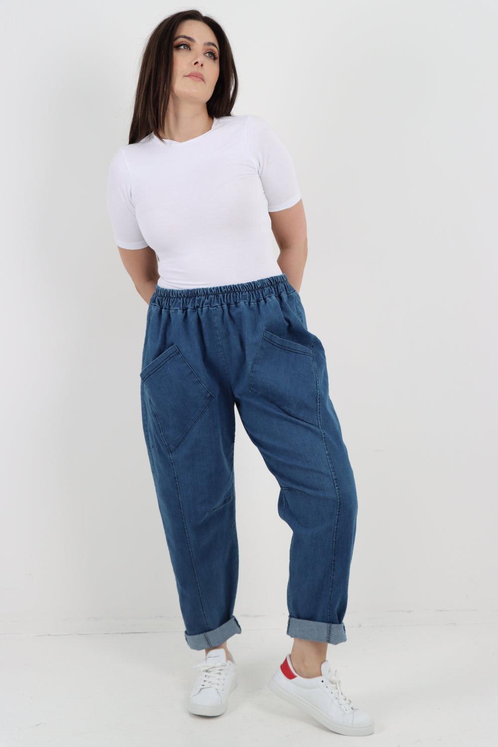 Patch Pocket Denim Trouser - Lashra Fashion