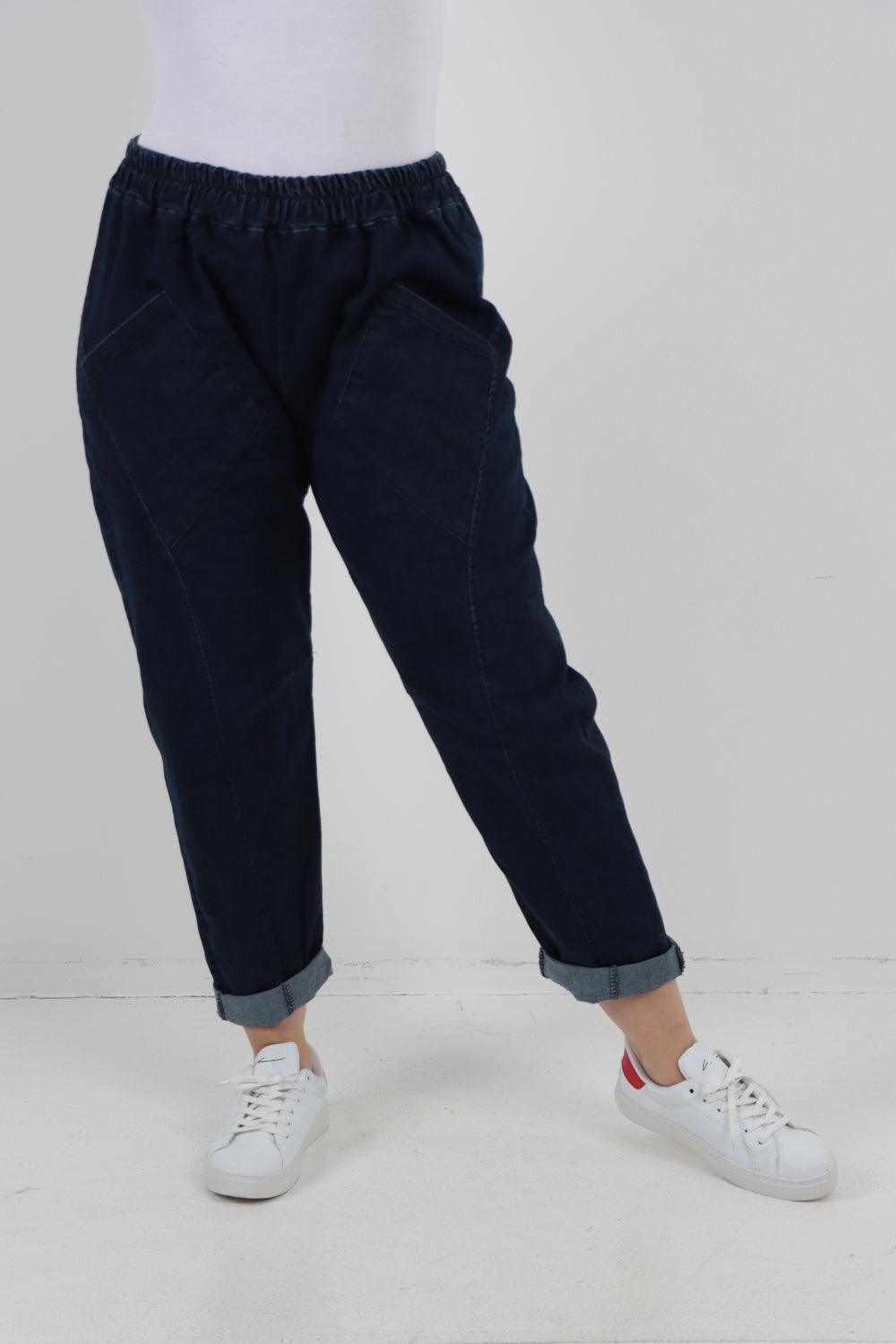 Patch Pocket Denim Trouser - Lashra Fashion