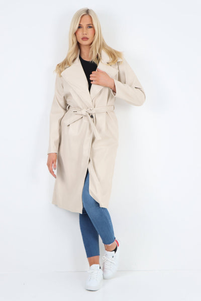 PU Faux Leather Longline Waterfall Coat