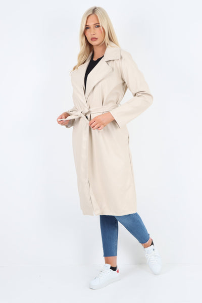 PU Faux Leather Longline Waterfall Coat